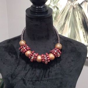 Copper Beaded Leather Braided Rope Necklace